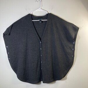 Womens Cynthia Rowley Merino Wool Sweater Poncho Gray Black M Wool Button Detail